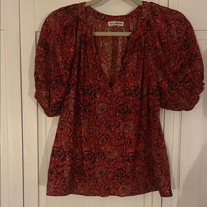 Ulla Johnson puff sleeve red floral top